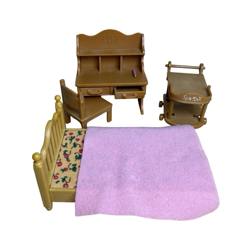 Calico Critters Sylvanian Furniture Lot Desk Pencil Bed Tea Trolly